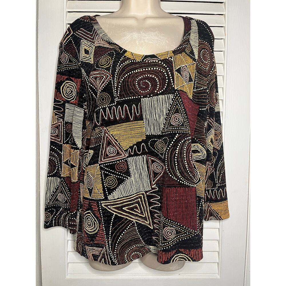 Chico's Design beaded abstract knit blouse size 3 Party‎ holiday chic avant gard